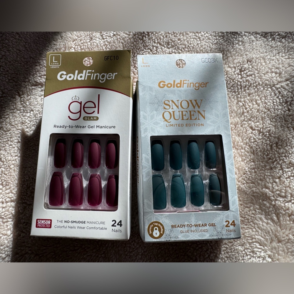 2 GoldFinger 24-nail gel manicure kits. 1 burgundy, 1 Pine Tree (Limited Ed)